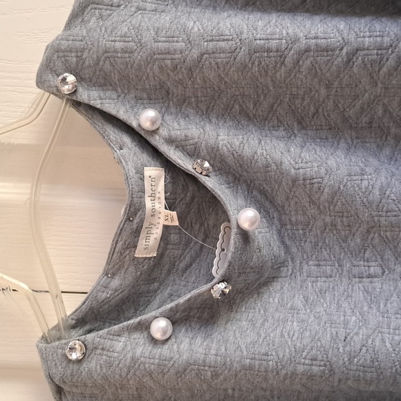 Gray  Dress with Pearl and Rhinestone Accents  Balloons Sleeves - Picture 2 of 8